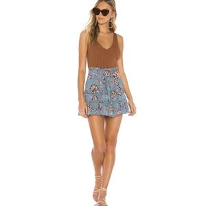 Tularosa Jessie Dusty Blue Tiered Floral Skirt